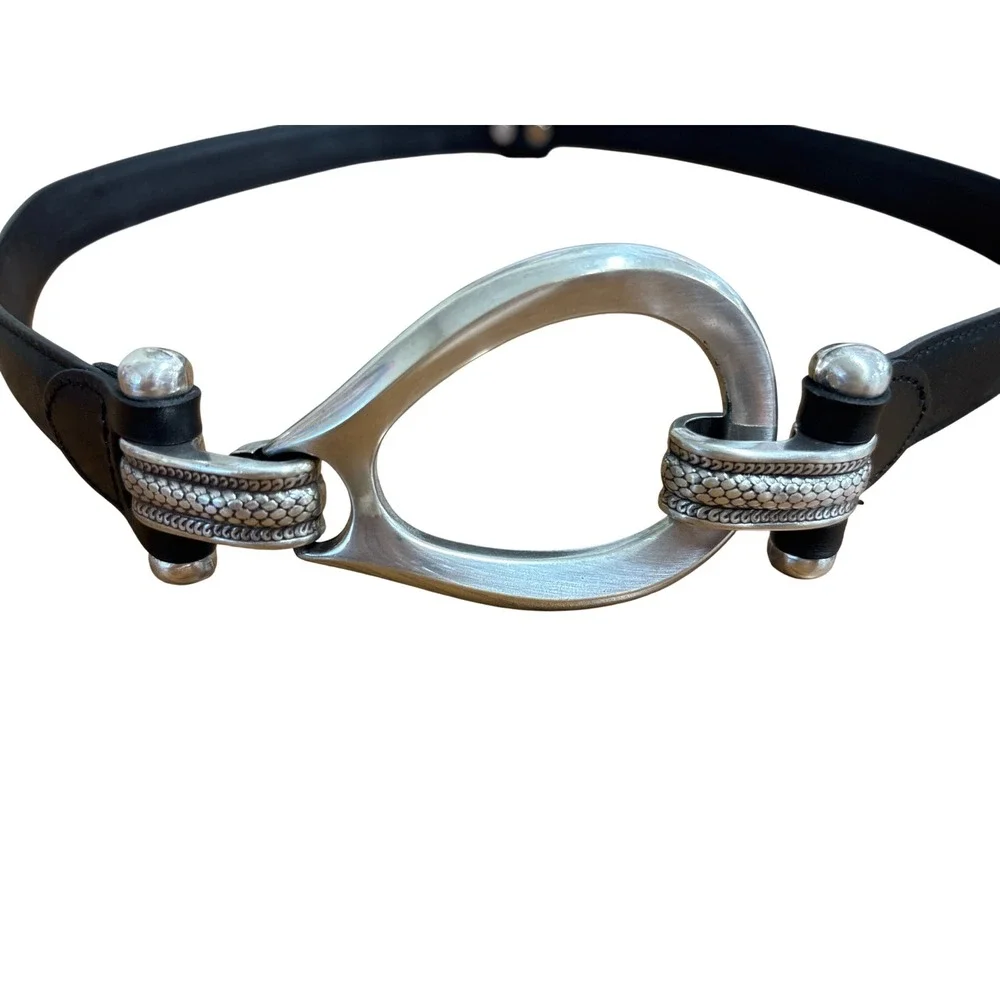 Brighton Womens Black Leather Belt Silver Hook Buckle SM Vintage Equestrian